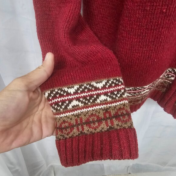 Croft & Barrow Red Cardinal Fair Isle Cardigan Zip Preppy Collegiate XL - Picture 6 of 13